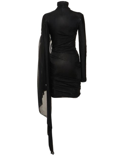 Mugler Black Draped Tulle & Jersey Midi Dress