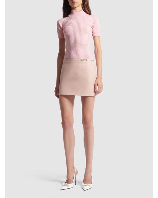 Versace Pink Kurzärmeliger Sweater Aus Wollstrick