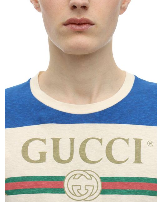 Gucci Logo-print Cotton-jersey T-shirt in Blue for Men - Save 49% - Lyst