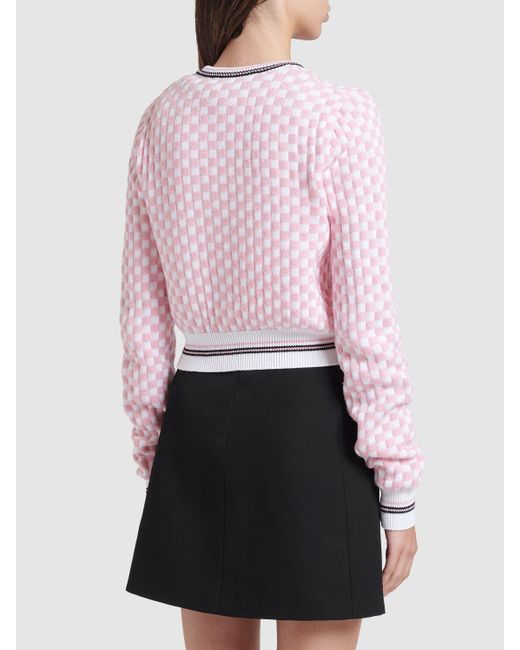 Versace Pink Check Jacquard Knit Cardigan