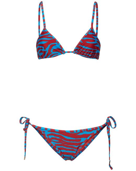 The Attico Blue Printed Lycra Triangle Bikini Set