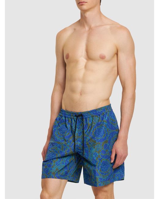 Versace Blue Barocco Printed Nylon Swim Shorts for men