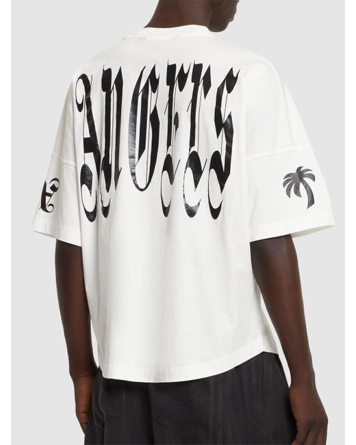 Palm Angels White Back Gothic Palm Cotton T-shirt for men