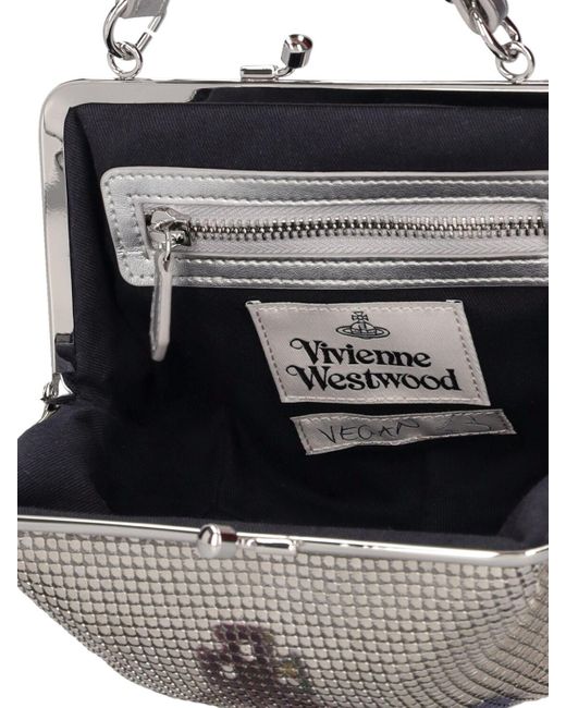 Vivienne Westwood White Granny Frame Metallic Top Handle Bag