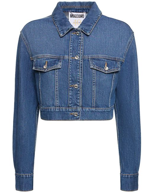 Moschino Blue Denim Cotton Cropped Jacket