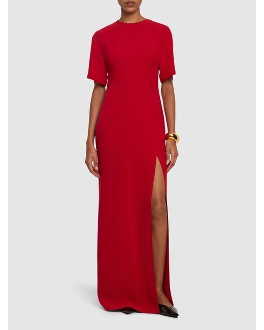 Valentino Red Silk Cady Short Sleeve Long Dress