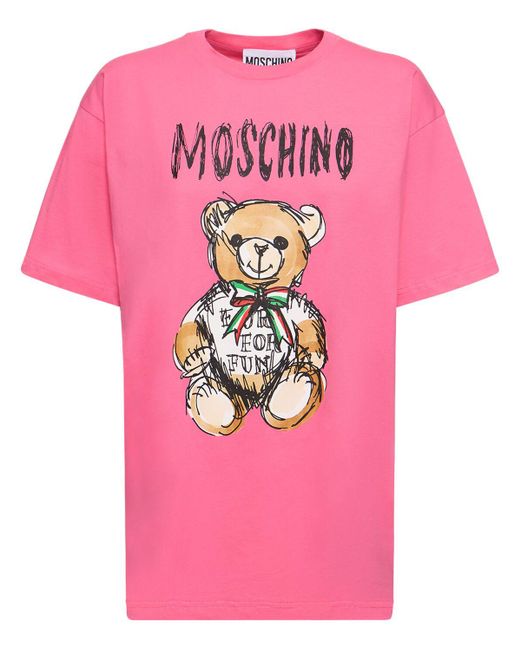 T-shirt in jersey di cotone di Moschino in Pink