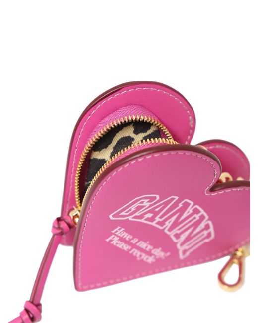 Ganni Pink Funny Heart Zipped Coin Wallet