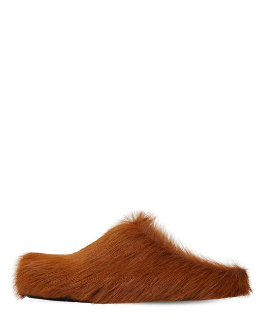 Marni Leather 10mm Fussbett Long Hair Mules in Tan (Brown) - Lyst