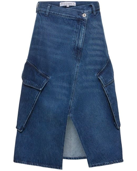 J.W. Anderson Blue Denim Cargo Pocket Midi Skirt