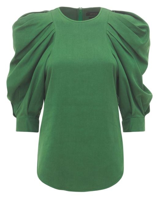 Isabel Marant Green Surya Top W/ Puff Sleeves