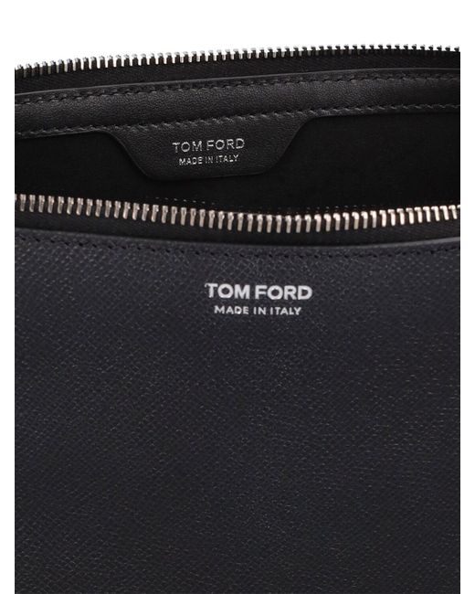 Tom Ford Gray Small Grain Leather Pouch W/Strap for men
