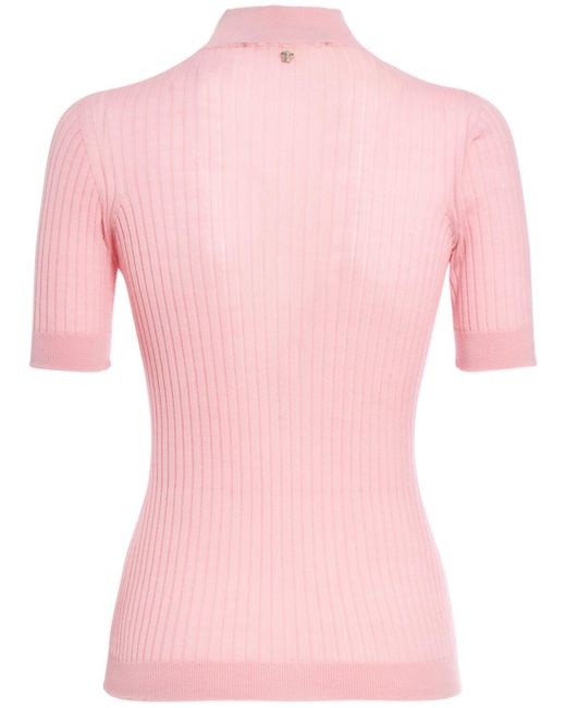 Versace Pink Short Sleeve Rib Knit Sweater