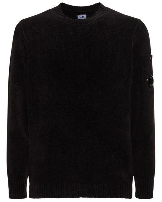 C P Company Black Cotton Chenille Knit Sweater for men