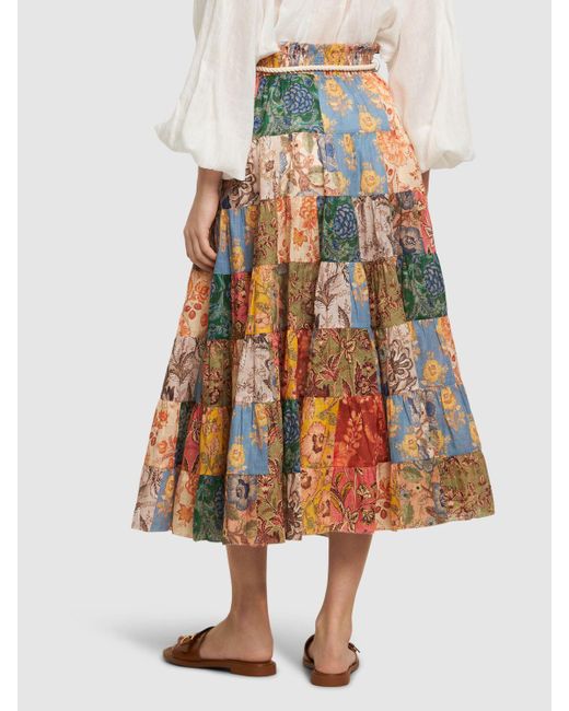 Zimmermann Multicolor Junie Patchwork Cotton Midi Skirt