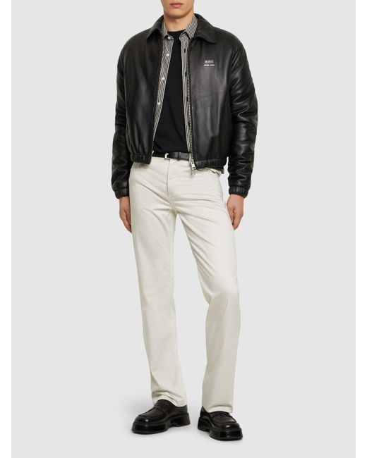 AMI Black Padded Leather Zip Jacket for men