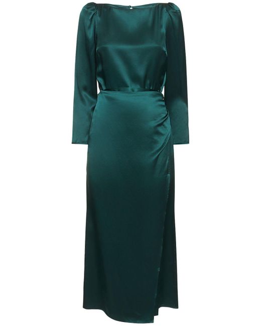 Reformation Cassis Silk Satin Long Sleeve Midi Dress in Green | Lyst