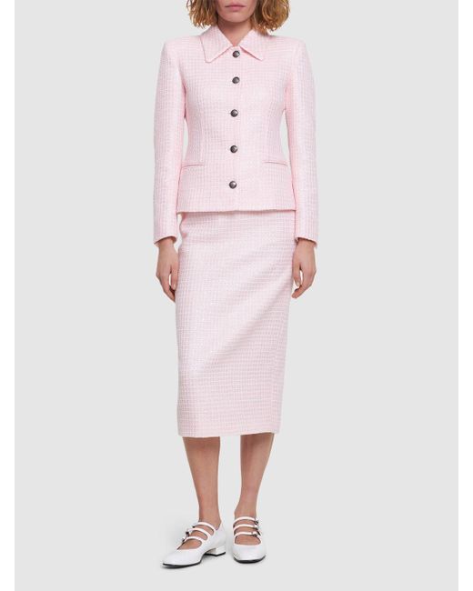 Alessandra Rich Pink Sequined Tweed Midi Skirt