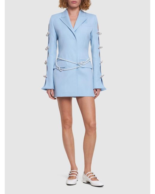 Mach & Mach Blue Embellished Wool Blazer Mini Dress