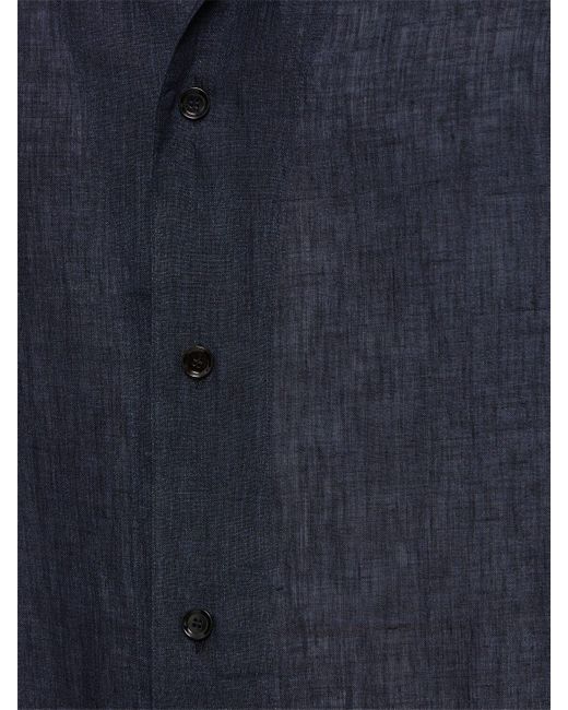 Brioni Blue Short Sleeve Linen Shirt for men