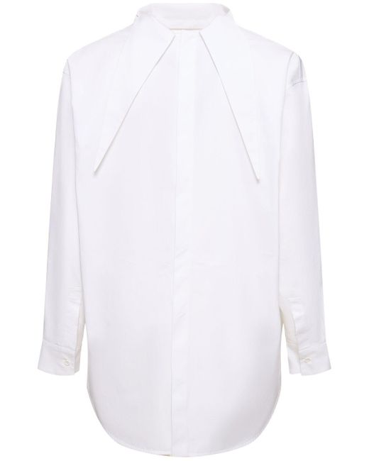 Jil Sander White Draped Neck Cotton Poplin Shirt for men