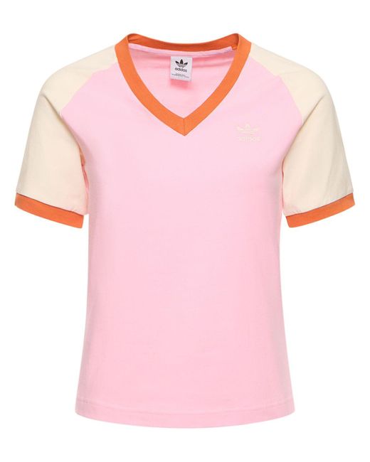 adidas Originals Cali V-neck T-shirt in Pink | Lyst Australia