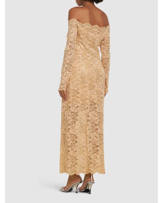 Rabanne Natural Sequined Dentelle Brodé Long Dress