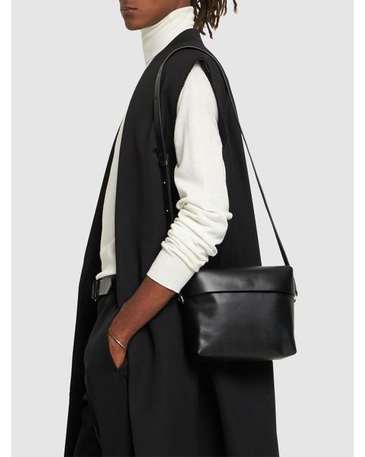 Jil Sander Black Lid Leather Crossbody Bag for men