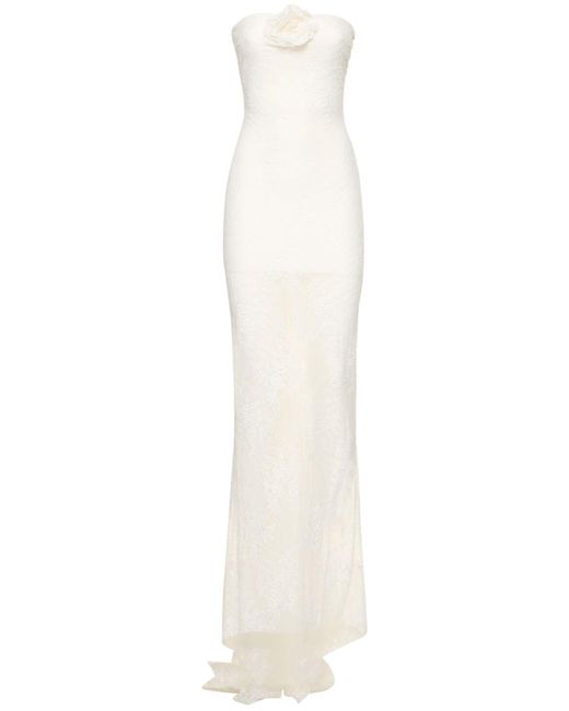 Vestido largo de encaje stretch GIUSEPPE DI MORABITO de color White