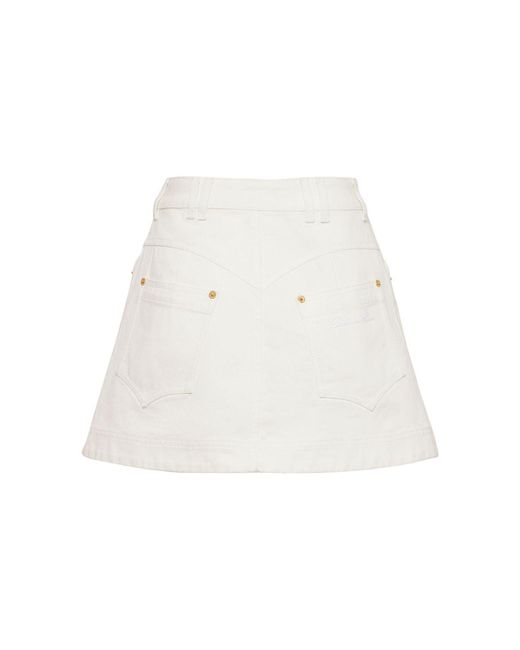 Minifalda de denim de algodón Balmain de color White