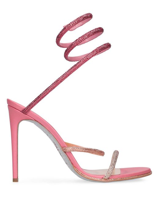 Rene Caovilla 105mm Satin & Crystal Sandals in Pink | Lyst