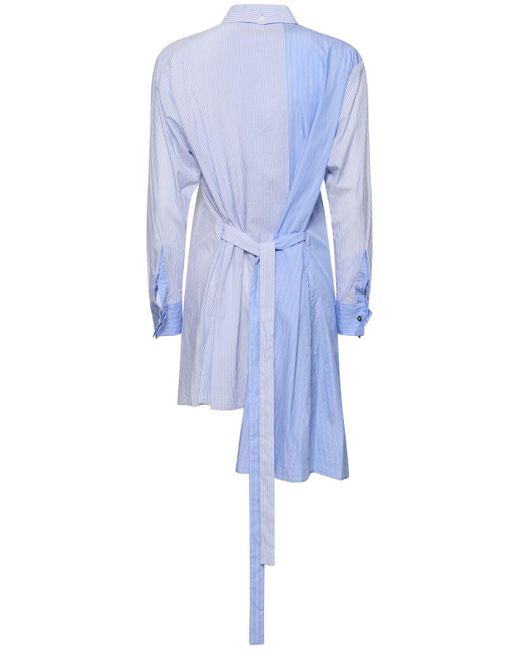 Yohji Yamamoto Blue Striped Asymmetrical Cotton Shirt W/ Zip