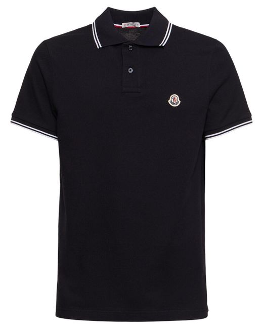 Polo in cotone con logo di Moncler in Black da Uomo