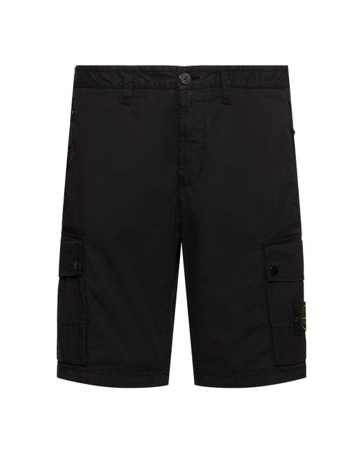 Stone Island Black Stretch Cotton Logo Patch Shorts for men