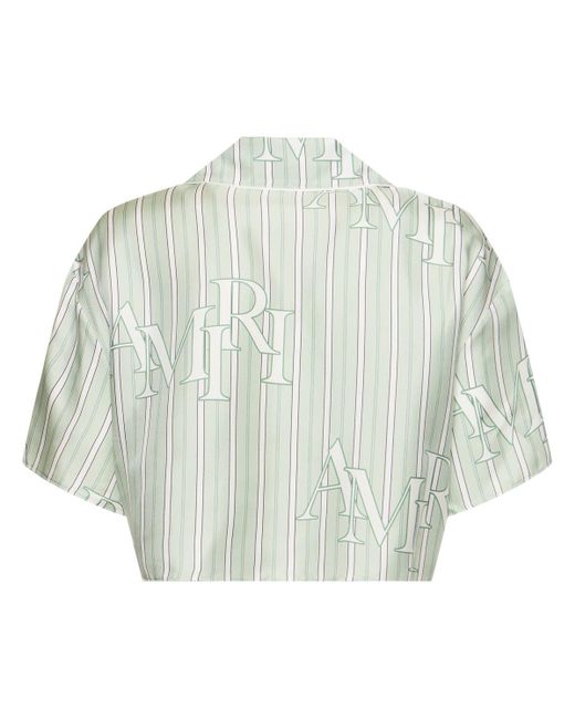 Amiri Gray Silk Satin Short Sleeve Cropped Shirt