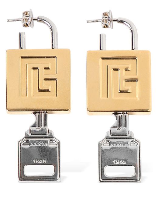 Balmain Metallic Lock & Key Earrings