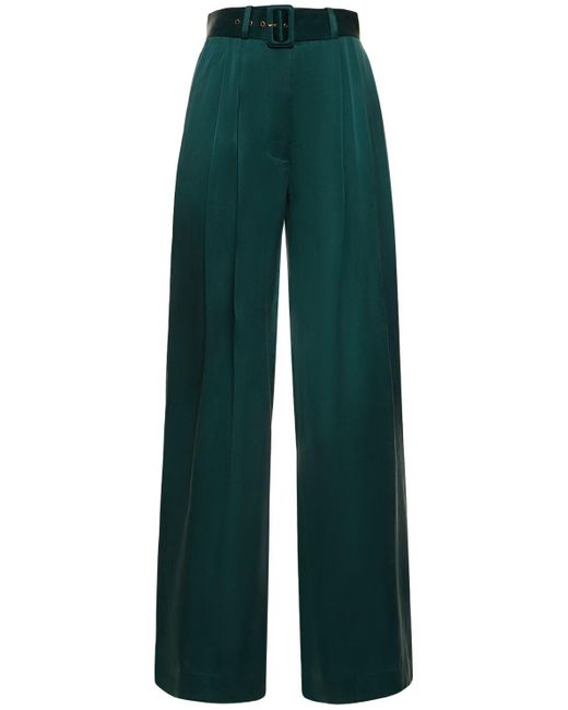 Pantalón ancho de seda verde jade Zimmermann de color Green