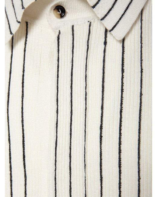 Bottega Veneta White Pinstripe Knitted Linen Shirt for men