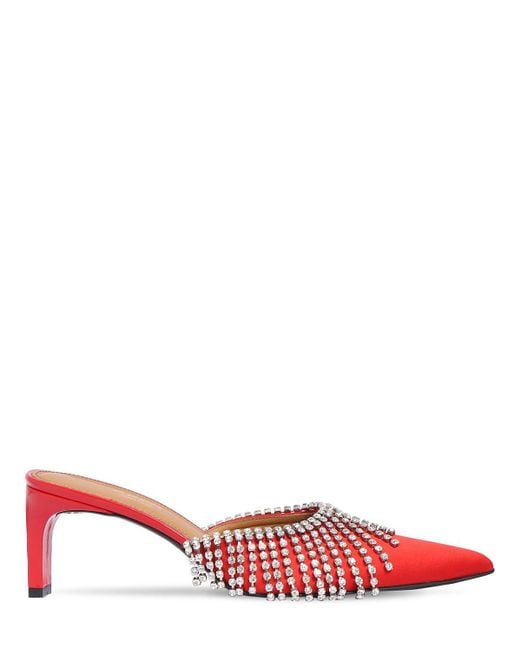 Area Red 50mm Crystal Embellished Satin Mules