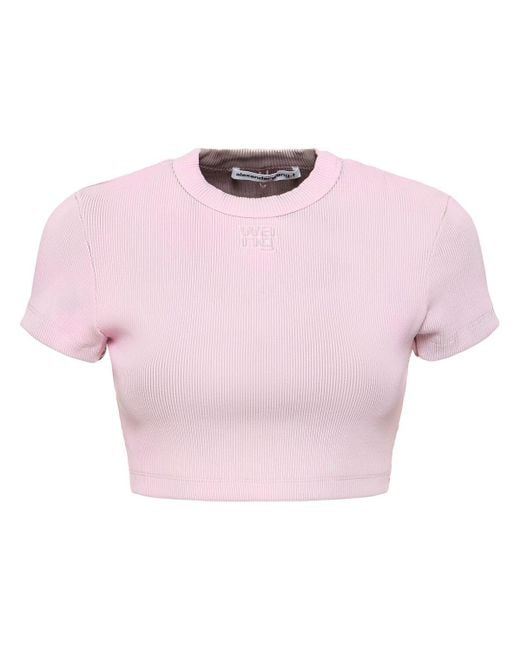 Alexander Wang Pink Cropped Short Sleeve Cotton T-shirt