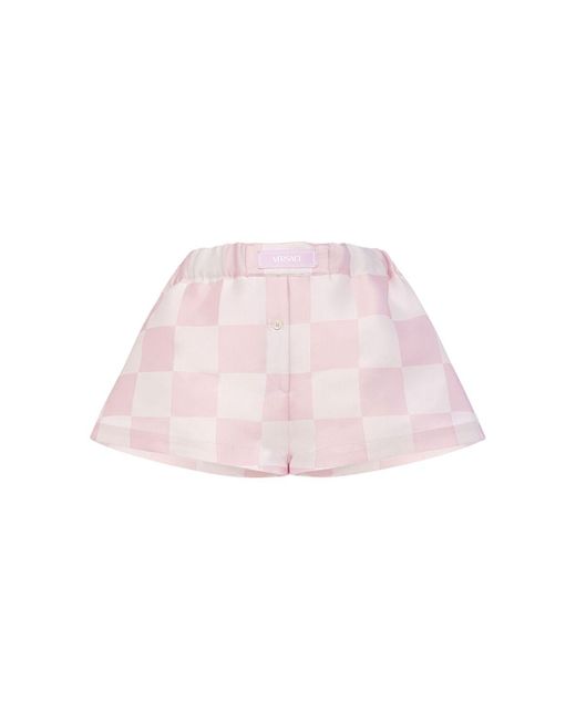 Versace Pink Shorts Aus Seidenmischduchesse "big Damier"
