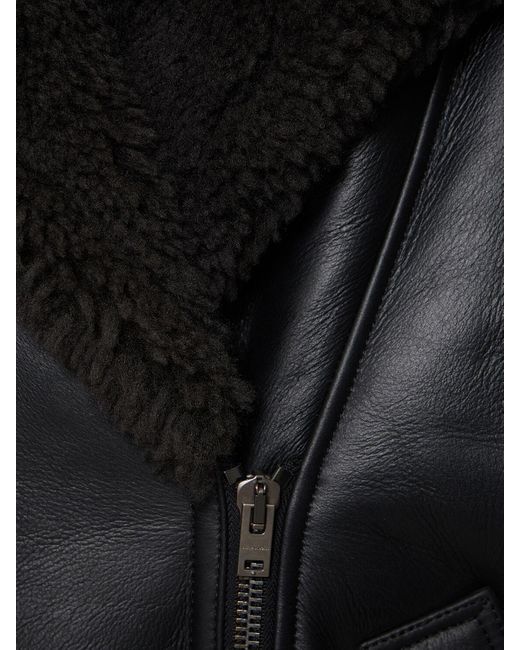 Acne Black Leather Shearing Jacket W/Shawl Collar