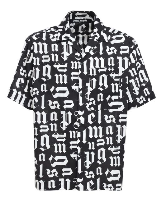 Palm Angels Black Broken Monogram Short Sleeve Shirt for men