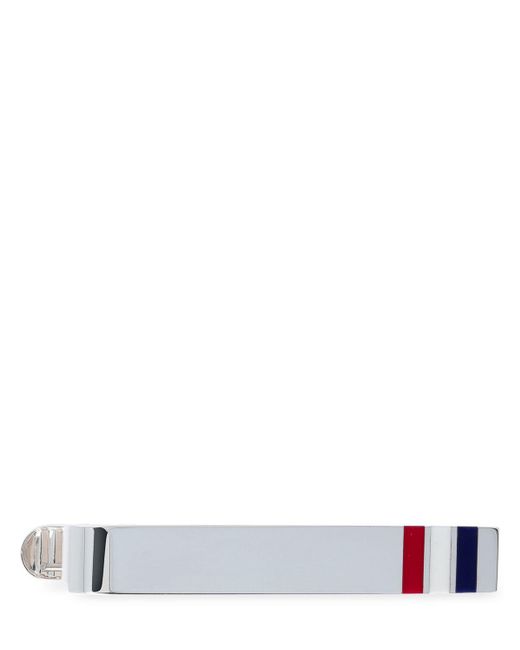 Thom Browne White Logo Silver Tie Bar for men
