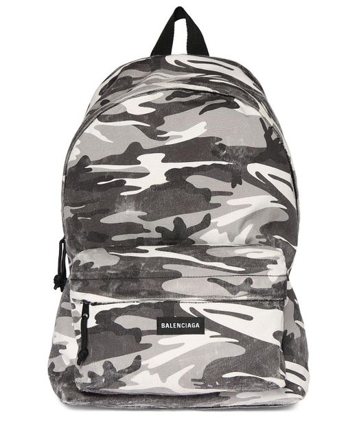 Balenciaga Gray Camo Printed Nylon Backpack for men