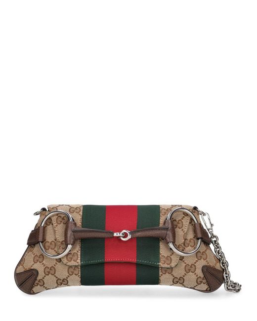 Gucci Red Small Horsebit Chain Gg Canvas Bag
