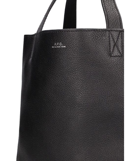 A.P.C. Black Logo Small Leather Tote Bag for men