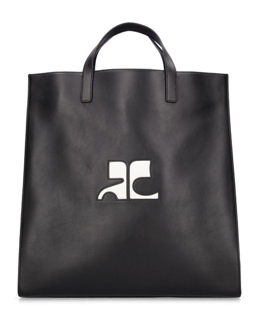 Courreges Black Logo Leather Tote Bag for men