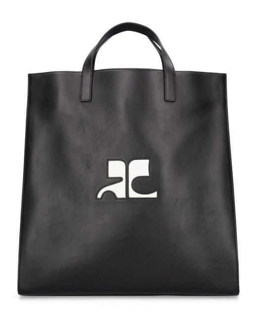 Courreges Black Logo Leather Tote Bag for men