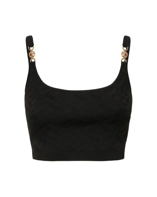 Versace Black Logo Jacquard Knit Viscose Crop Top